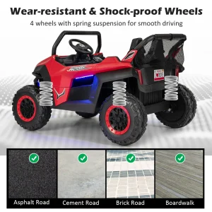 2-Seater Ride on Car, 12V Electric UTV w/Remote Control, Spring Suspension, High/Low Speed(Red)