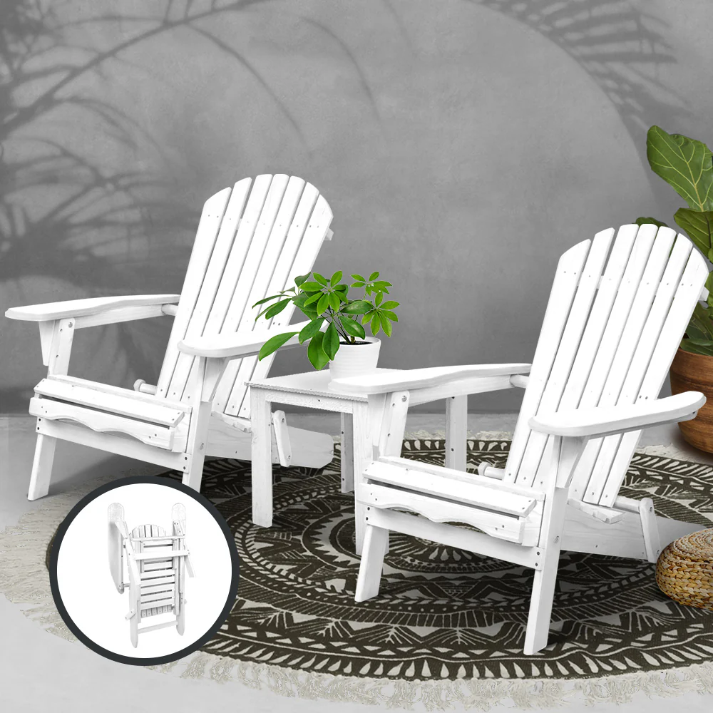 9993759979ff6b60f434615101eb7f11825fa0f7ad69caf540019aeae5d75547 Foldable 3PC White Adirondack Chairs Table Set by Gardeon