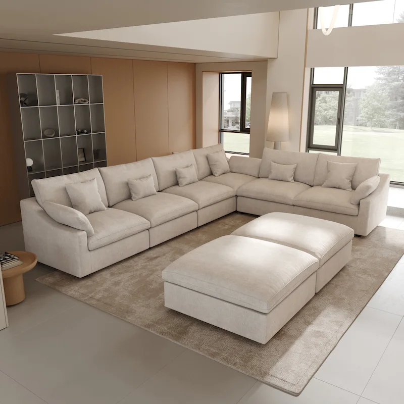 999f68841ccf3b96656173dbde310456995b03200dfb4b6a5dba708d529328e0 Large Linen Corner Sectional Sofa Couch for Living Room Set(Grey +2 Ottoman)