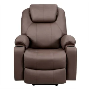 Electric Power Lift Recliner, Leather Massage Reclining Sofa, Elderly Lift Chair with Lumbar Heating  8 Vibrating Nodes, Cup Holder, USB Port(Brown)