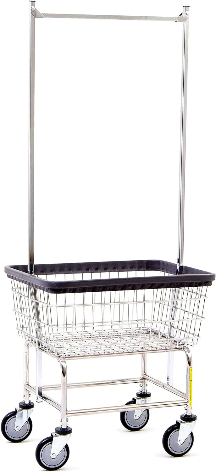 9a7ed3aa78fb8328a15acdc51887d9bac82534fe15d5917ba40b5aa385975f8b Heavy Duty Wire Laundry Cart with Double Rod Rack