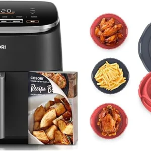 COSORI Air Fryer 9-in-1 Compact  Large 6-Qt Fast Turbo Modes Precise Heat for Even Results(Dark Gray/6QT/Air fryer + Foldable Silicone Liners)