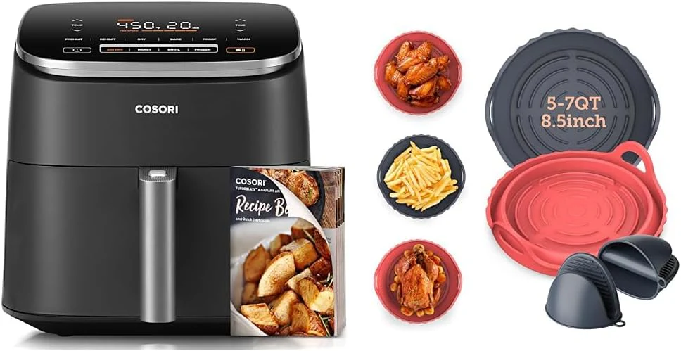 9abd8b2bc158b1ed5ca7c1d6637a5c969c3b496d60cd09e1a40d99af4a0b8f3c COSORI Air Fryer 9-in-1 Compact Large 6-Qt Fast Turbo Modes Precise Heat for Even Results(Dark Gray/6QT/Air fryer + Foldable Silicone Liners)