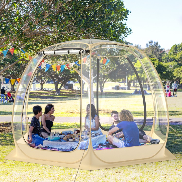 9b07c516b4d97b2eeec17ebfd32504d2f9c44e94f848f5cddf4adfb409773939 11 x 11 Feet Clear Dome Pop up Bubble Tent with Carrying Bag for 6-10 People(Beige)