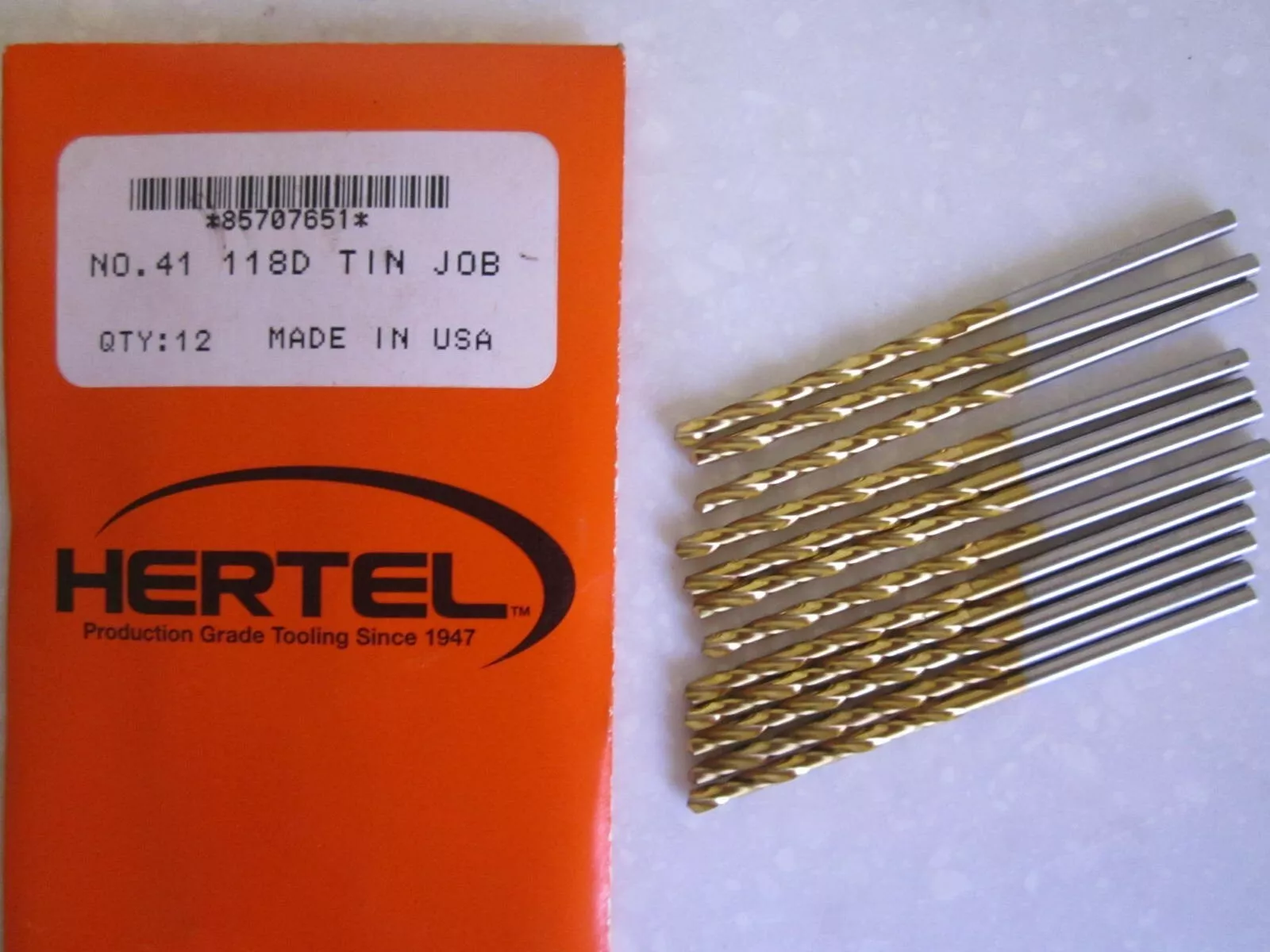 9bb115fd0b9304c01ec969b4c92dfd2f1f67205b86d9aaec15c9eb1a681f8a45 KLYNE - Lot Of 12 Jobber Length #41 Hss Tin 118 Degree Drill Bits New Usa