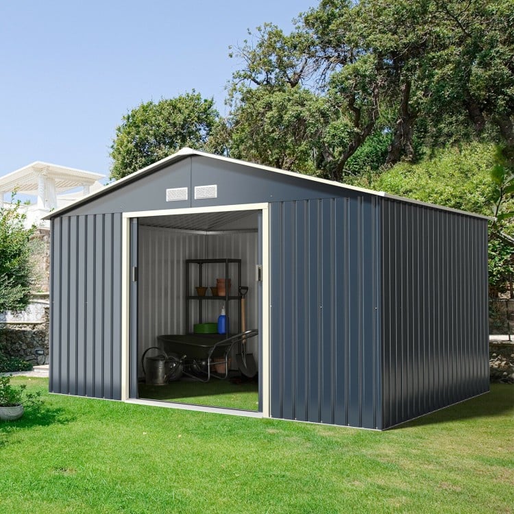 9bd5b8c562f3f416b098ed5fe2d2006fe3859c22f5e091cf9c852ca297f2d9c8 11 x 8 Feet Metal Storage Shed for Garden and Tools with 2 Lockable Sliding Doors(11 x 8 Feet Metal Storage Shed/Gray)