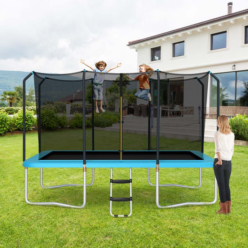 9c9e64b48ae799f451fa5995738813a5c8e7ce9bcae4f16ce8942c96e07bde8d 8 x 14 FT ASTM Certified Rectangular Trampoline with Safety Enclosure Net Ladder(Blue)