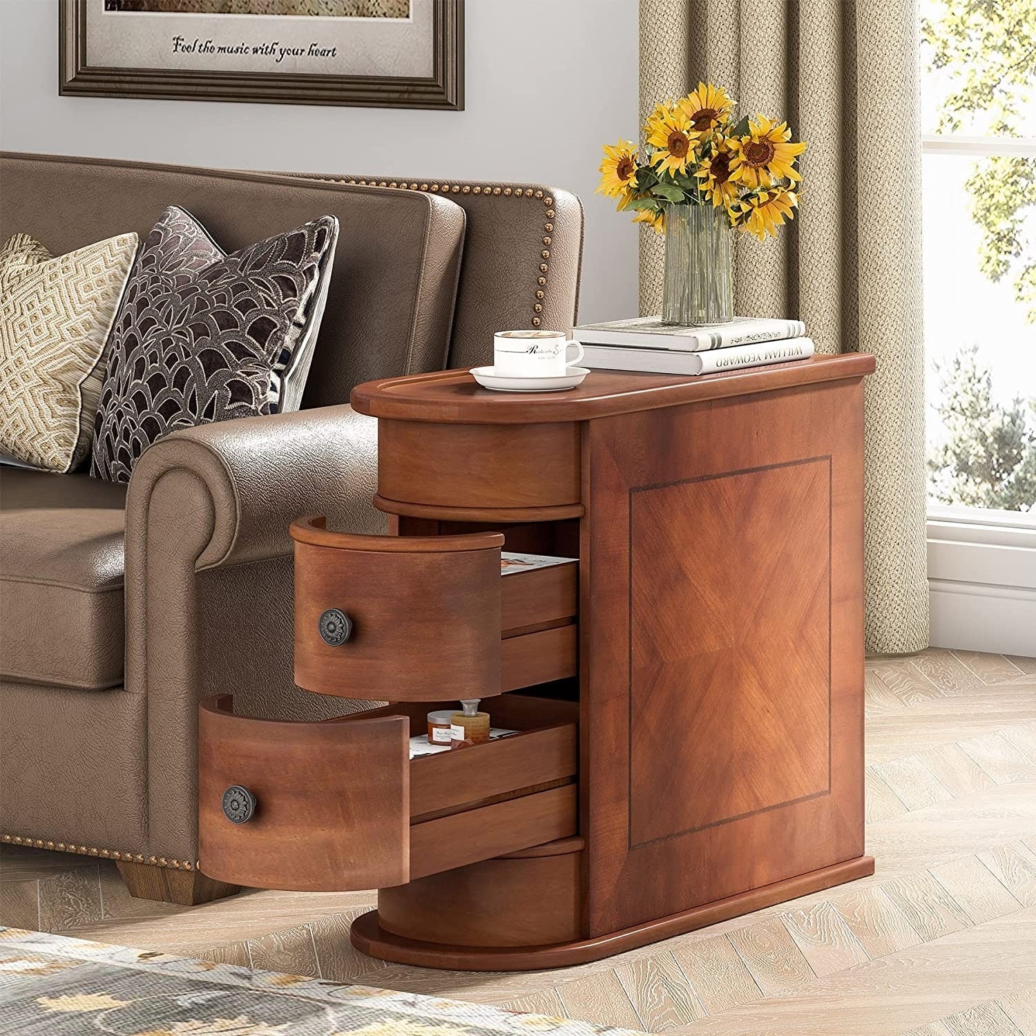 9e03b1d355e5f14832affb2873aaf5ec2090582c3ba59ed71e99cdd605c271c1 Solid Wood Chairside End Table, Two-Drawer Narrow Side Table Slim(1PC/Brown)