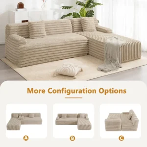 Cloud Sectional Sofa, Modern Upholstered Couch with 2 Throw Pillows, Free-Combined Sofa, Modular Sectional L Shaped Couch(Dark Gray)