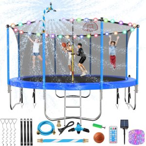 Upgraded 16Ft Trampoline with Basketball Hoop  Net(12Ft/Light Blue)