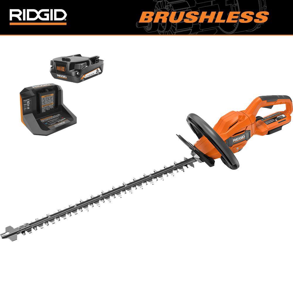 9e4c6dcd063d9b17c4a4cca971a90dbef85891e83b6ec58af6425aca57fb85bf RIDGID 18V Brushless Cordless Battery 22 in. Hedge Trimmer with 2.0 Ah Battery and Charger R01401K