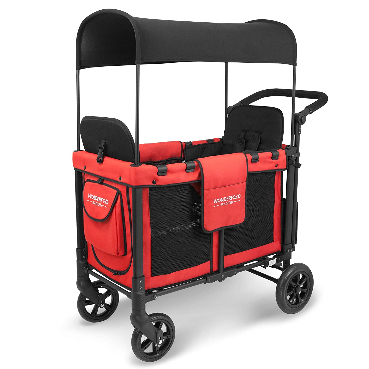 9e9944c5acc75de24a79f15187828107bbf1059d6766d53d8690295ac4e80eba W2 MultiFunction Push 2 Passenger Double Folding Stroller, Adjustable Canopy Removable Footrest Seats up to 2 Toddlers Poppy Red