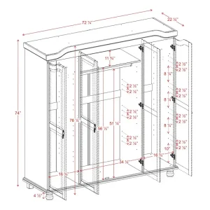 Palace Imports 100% Solid Wood Kyle 4-Door Wardrobe Armoire with Solid Wood or Mirrored Doors(White)
