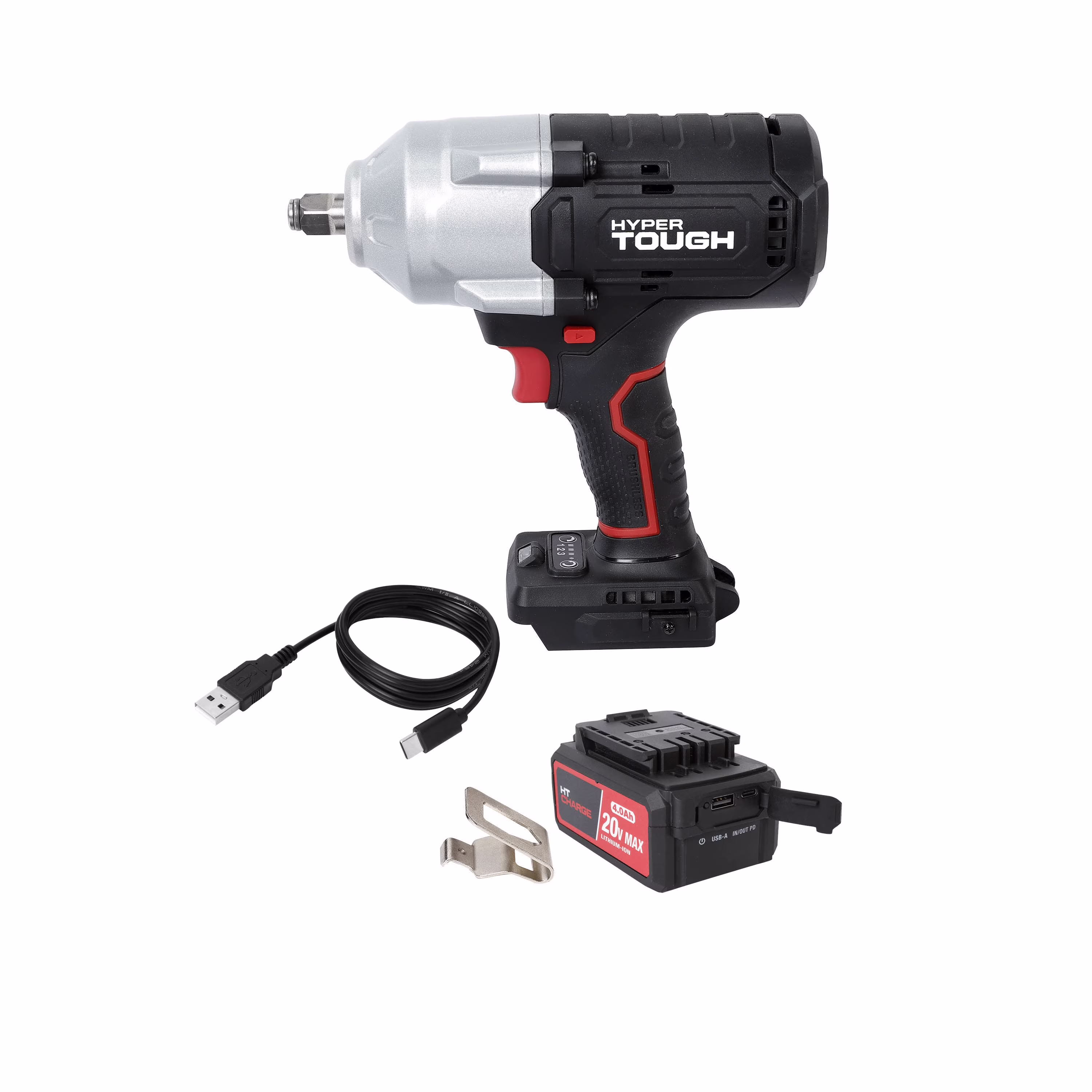 Hyper Tough 20V Brushless Cordless 1/2-in 900 Impact Wrench with Battery & Charger