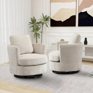 Modern Upholstered Swivel Barrel Chair(Set Of 2)(Beige)