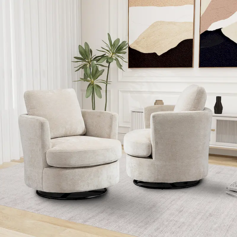 9f911dc537984a5669361564dfd4e32cc6a0d0d2342e637bcde501ba690452e0 Modern Upholstered Swivel Barrel Chair(Set Of 2)(Beige)