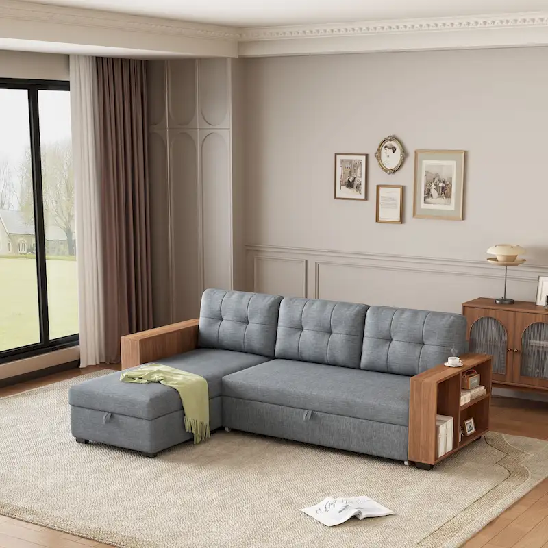 9fc1374a3e1fbbfa5e11a4b51e3fb9153f6e7f57acf2df513dd6eb6d76921b1b Convertible Sectional Sofa with Pull-Out Bed and Hidden Storage Chaise(Light Grey)