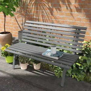 Outsunny 48.5 Garden Bench, Outdoor Patio Bench, Lightweight Aluminum Park Bench with Slatted Seat(Grey)