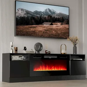 70 Fireplace TV Stand with 36 Electric Fireplace(Black)
