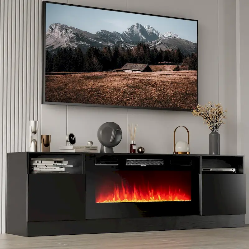 a20f97ef5262461c70df1cff5e1fcb92c890340533edcf4ceb1103cebb554a9c 70 Fireplace TV Stand with 36 Electric Fireplace(Black)