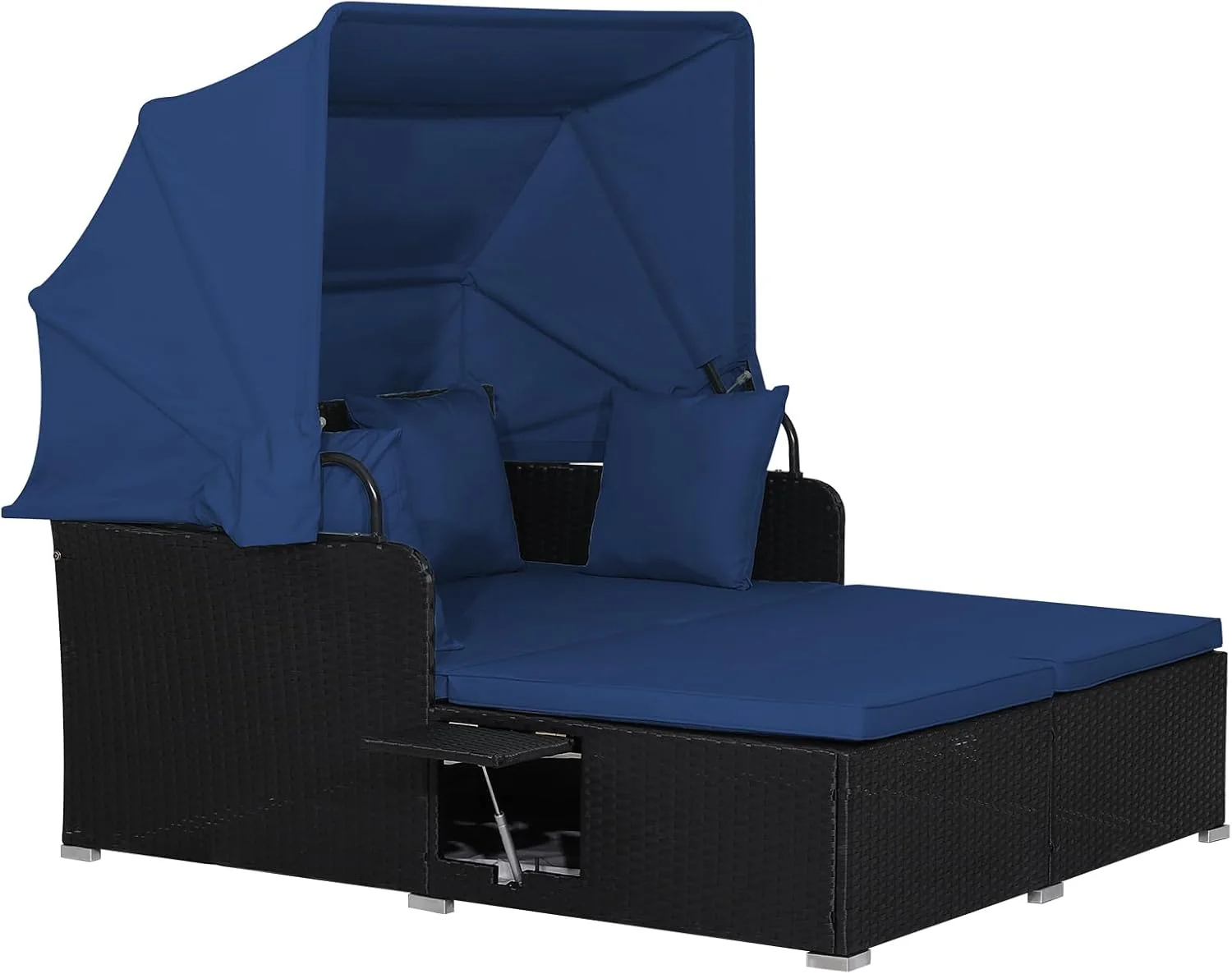 a312972b5e3c67fde8ec5c1371a3614c060ed6a485cc09118f655f7fbf60c798 RELAX4LIFE Patio Outdoor Daybed Canopy Wicker Sunbed Cushions Lounge Bed Conversation(Navy)