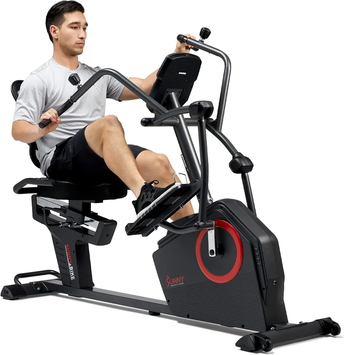 a323f39e1ffa995968aa3068dd6ad40bec04174c18fe65139b2ce6991c48ed99 Health Fitness Electromagnetic Recumbent Cross Trainer Exercise Elliptical Bike w/Arm Exercisers, Easy Access Seat Exclusive SunnyFit App Enhanced Bluetooth Connectivity - SF-RBE4886SMART
