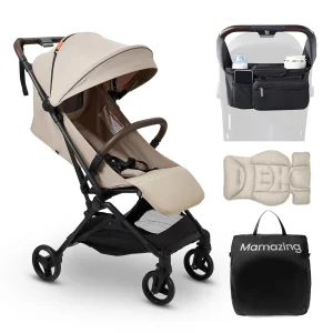 MAMAZING Lightweight Baby Travel Stroller with Carbon Fiber Frame Compact Airplane-Friendly(Simply Taupe, With organizer  cushion)