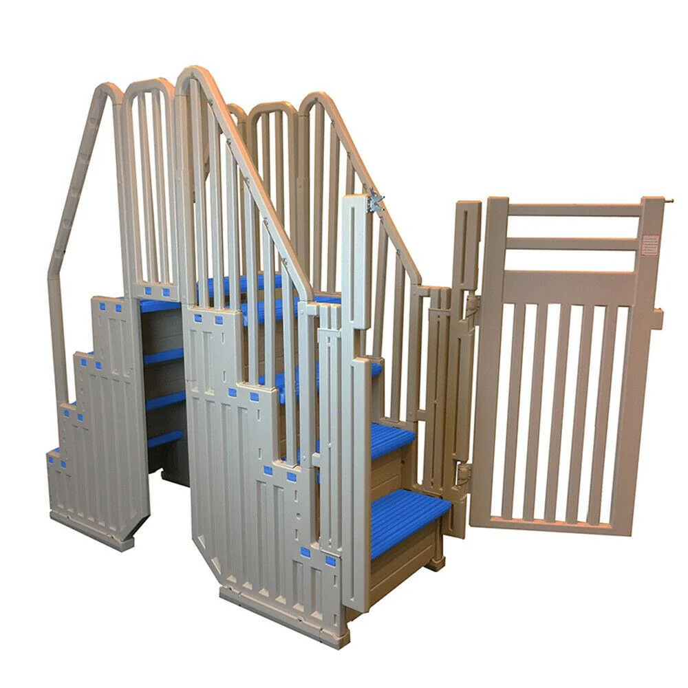 a3e36cd14a0fdba11f03bf2593d5879251575dffa454a676a6e5eade96caae4e Confer Plastics Above Ground Pool System, Warm Gray, with Blue Steps Closure