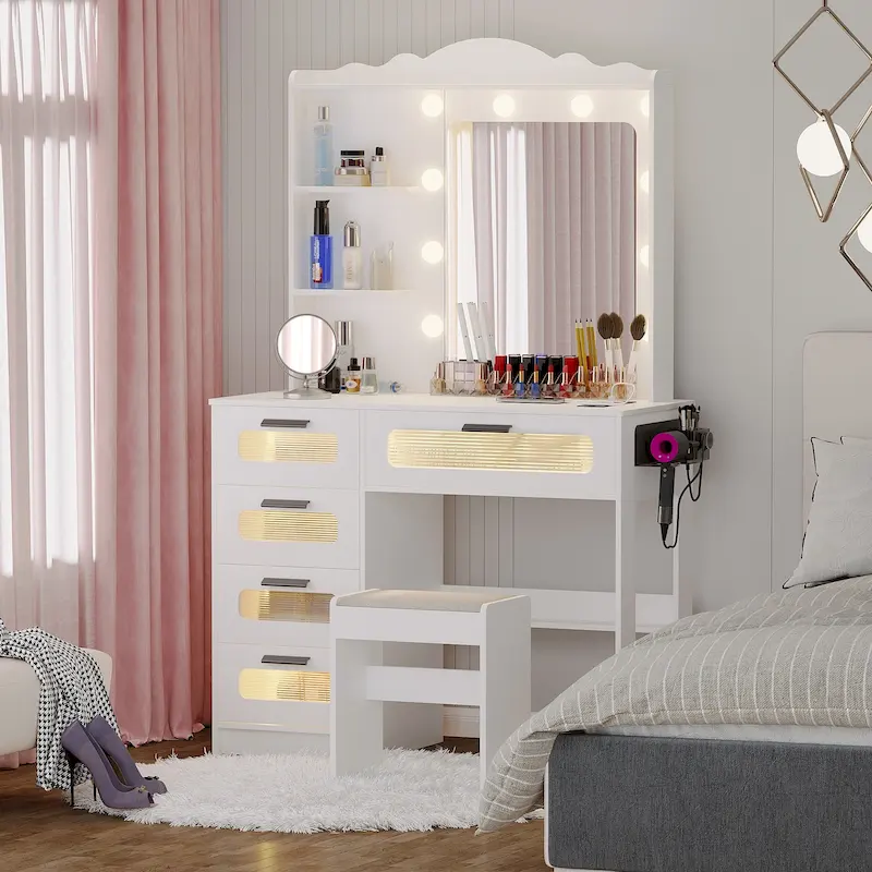 a48c1ebf8754b312dbfa711b6b07c312642b548a5386bd21bbb5b98ae7af086c Makeup Vanity with 3 Lighting Colors(White)