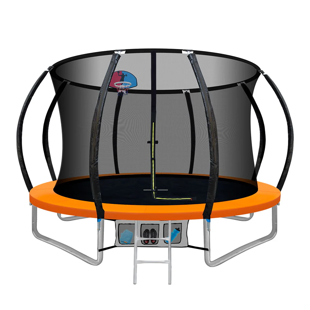 a4b76d7fccc690245988b256a09457443b2d701a43a57b255820edb7e5421fcf Everfit 10FT Trampoline for Kids w/ Ladder Enclosure Safety Net Rebounder Orange
