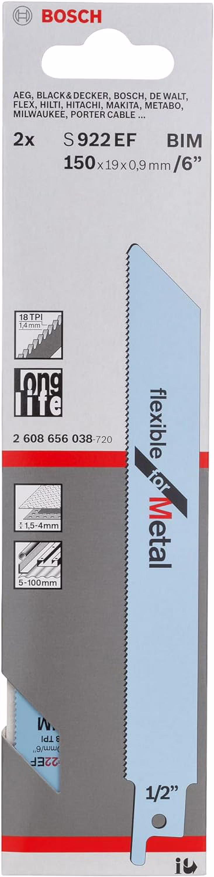 Bosch Accessories Professional 5 pieces Reciprocating Saw Blade S 922 EF Flexible for Metal (fo