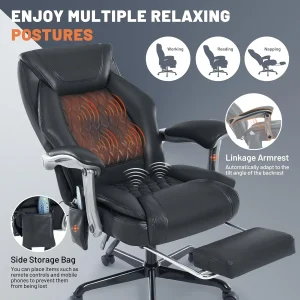 Massage Office Chair with Heating and Footrest Ergonomic Executive Reclining Office Chair(Black)