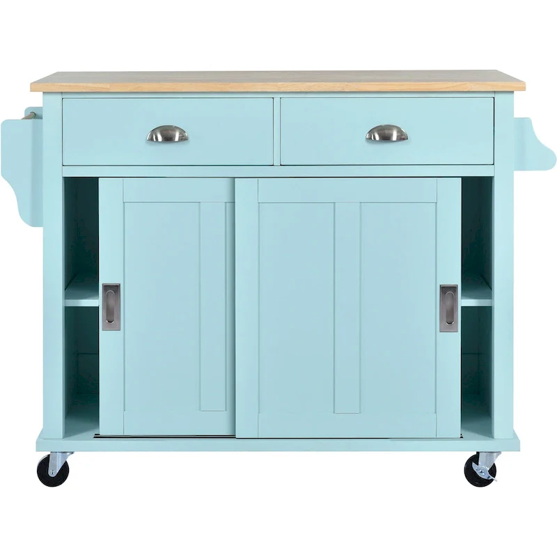 a66eac9e1d9ac2eb13aa60eefb14b33acf3a5a5ae200648c2edd449fc6ad8d30 Kitchen Cart with Rubber wood Drop-Leaf Countertop, Concealed sliding barn door adjustable height,Kitchen Island on 4 Wheels(White)