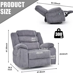 Electric rotary rocker lounge chair for adults with massage and calories USB charging ports(Pale Grey)