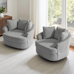 DREAMSIDEA 2 Set Recessed Arm Slipcovered Swivel Barrel Chair(Gray)