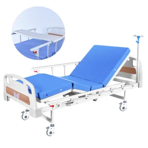 EQUIPMED Medical Bed, w/ Mattress  Over Bed Table, Easy Manual Back and Leg Incline Adjustable, IV Pole, Home Aged Care or ICU Hospital