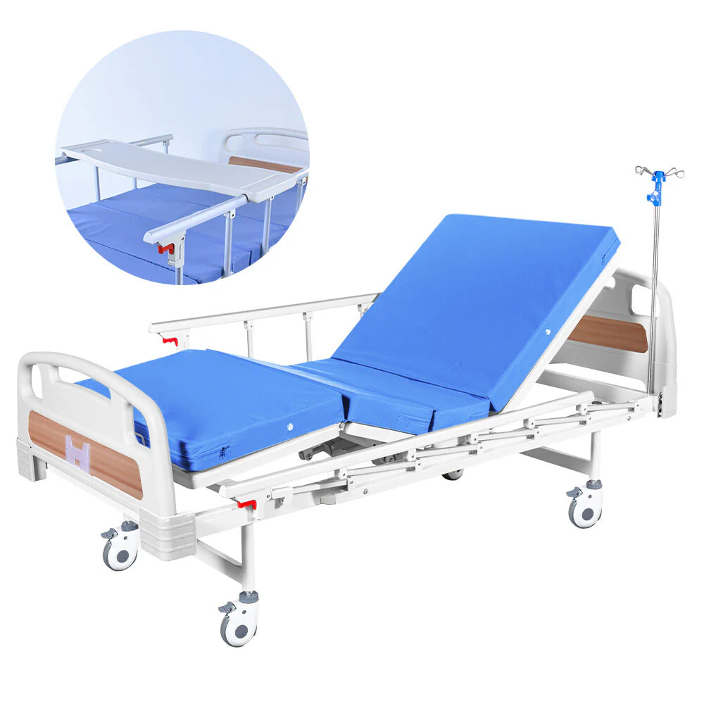 a75a4c293208f1805ee95c0a9623a4dc097ee9cb876fee487f96685123e1d106 EQUIPMED Medical Bed, w/ Mattress Over Bed Table, Easy Manual Back and Leg Incline Adjustable, IV Pole, Home Aged Care or ICU Hospital