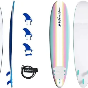 Wavestorm 8ft Classic Surfboard // Foam Wax Free Soft Top Longboard for Adults and Kids of All Levels of Surfing(Surfboard)