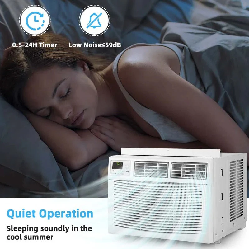 a7ce914d9d4869d5eeb6f5638cd2bb202cdfd1dcd8aad5b758426a4889de44e5 Quiet window air conditioner with 10,000 BTU, remote control, Eco mode, Energy Star certified, 3-in-1 unit with dehumidifier