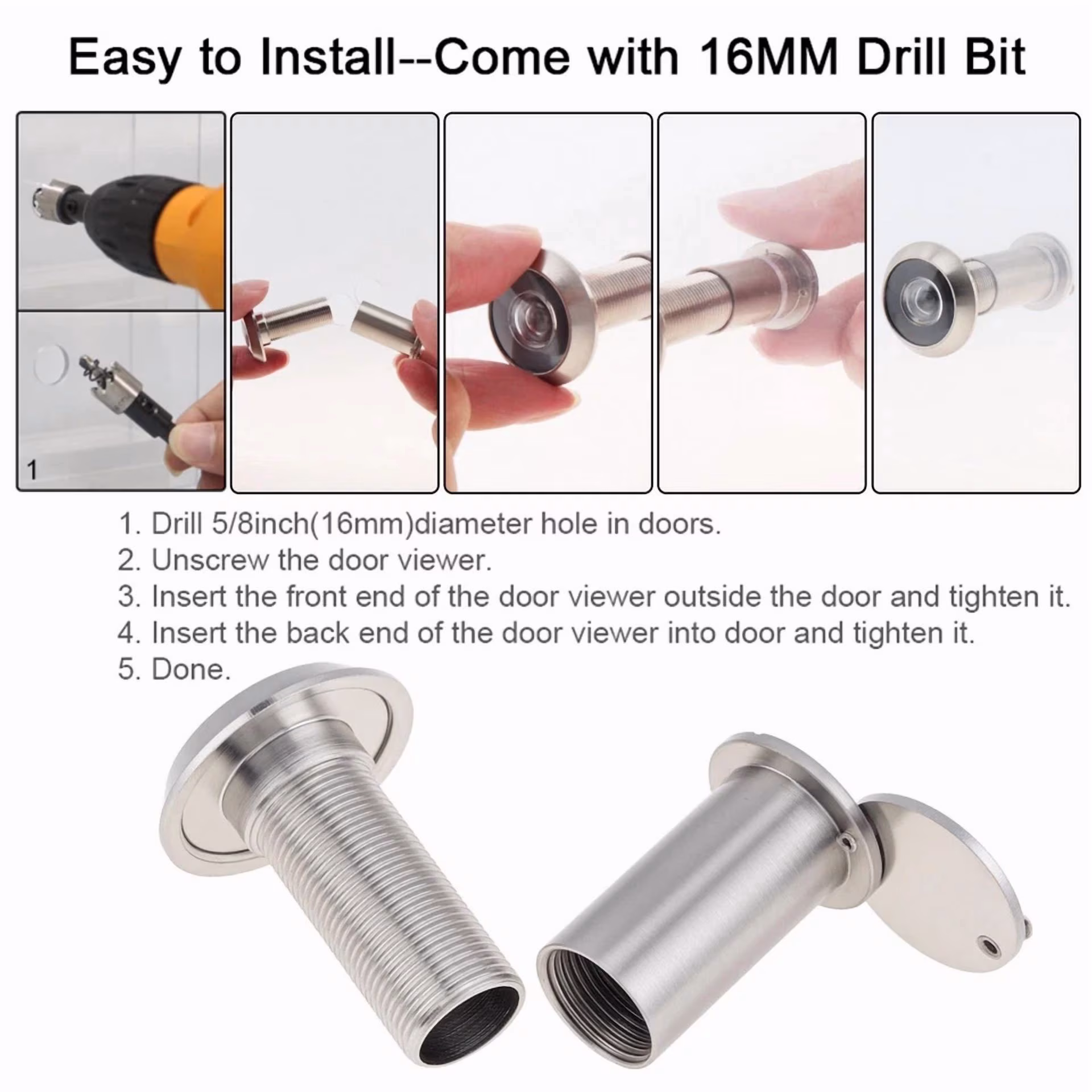 a7ee9ba44e373f2bb99e30d1837340b4af3db3a1e5a6c441529632064745d213 200° Door Viewer & 6Mm Drill Bit Set Hd Optical Glass Lens For 35-65 Mm Doors Us