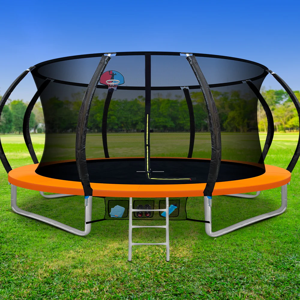 a80d246aece9413f6da1bb7d83d82a9275ba7fe95b71b60be5d79344d74cb271 14ft Trampoline Kids Trampoline Rebounder w/ Ladder Basketball Hoop Orange