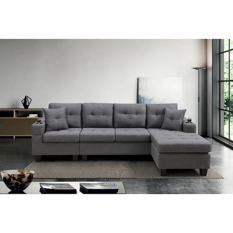 a8175b54f024a155052a64017491e052f2d3fcb6ca9e3a7fee71d2c45e1dd498 Sectional Sofa Living Room with L Shape Chaise Lounge and cup holder(Grey)