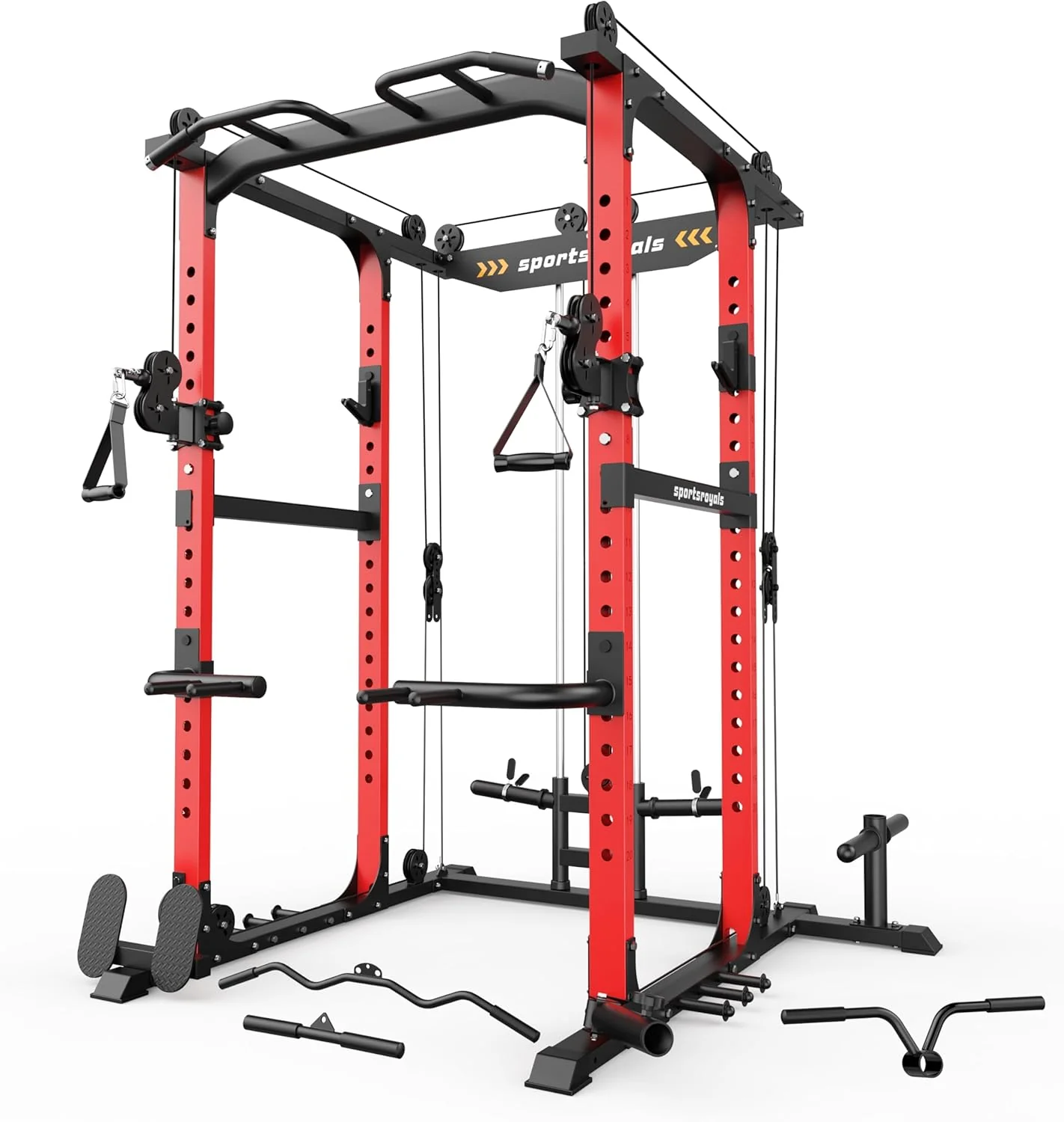 a872267b34a57afe05236ea0a4c657ca94046445976cb8b538c01cb66f0d31e8 Sportsroyals Power Cage,1600lbs Multi-Function Power Rack with Adjustable Cable Crossover System and More Training Attachment, Weight Cage for Home Gym(Pro Power Cage -Red)