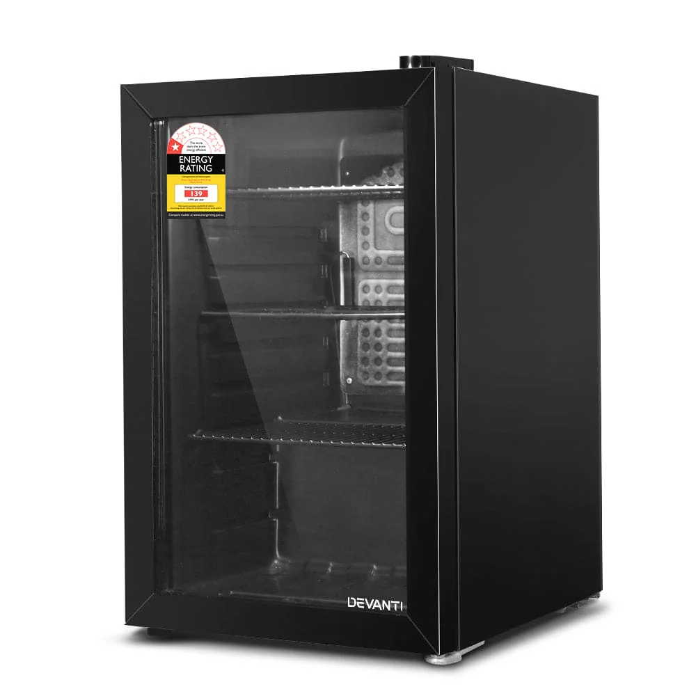 a8c183284d5ddb1eb63f4dd2ab6729a737860c3aa3b5bf170f5a9d4fb649b049 Devanti 70L Bar Fridge Glass Door w/Light Black