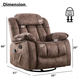360 Rotatable Swing Manual Massage Rocker Recliner With Heat And Vibration(Brown)