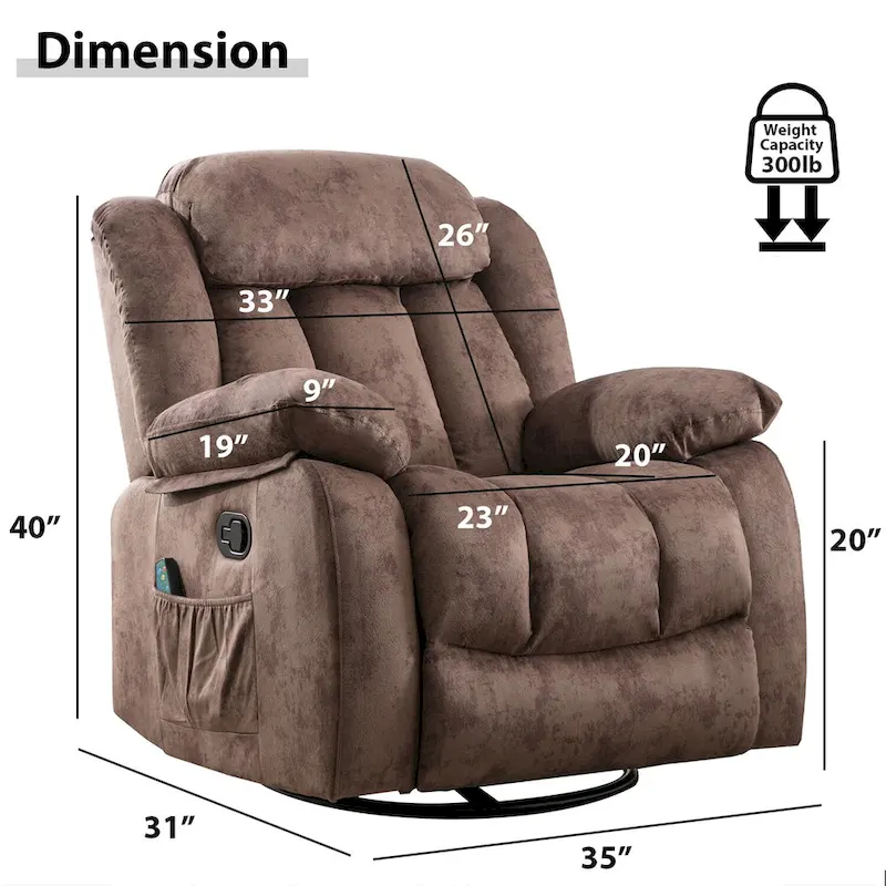 a8f59efe8da2fef3c868fc6a3be0bbd62a7e42981ed66e846fd78c042c3b8c03 360 Rotatable Swing Manual Massage Rocker Recliner With Heat And Vibration(Brown)