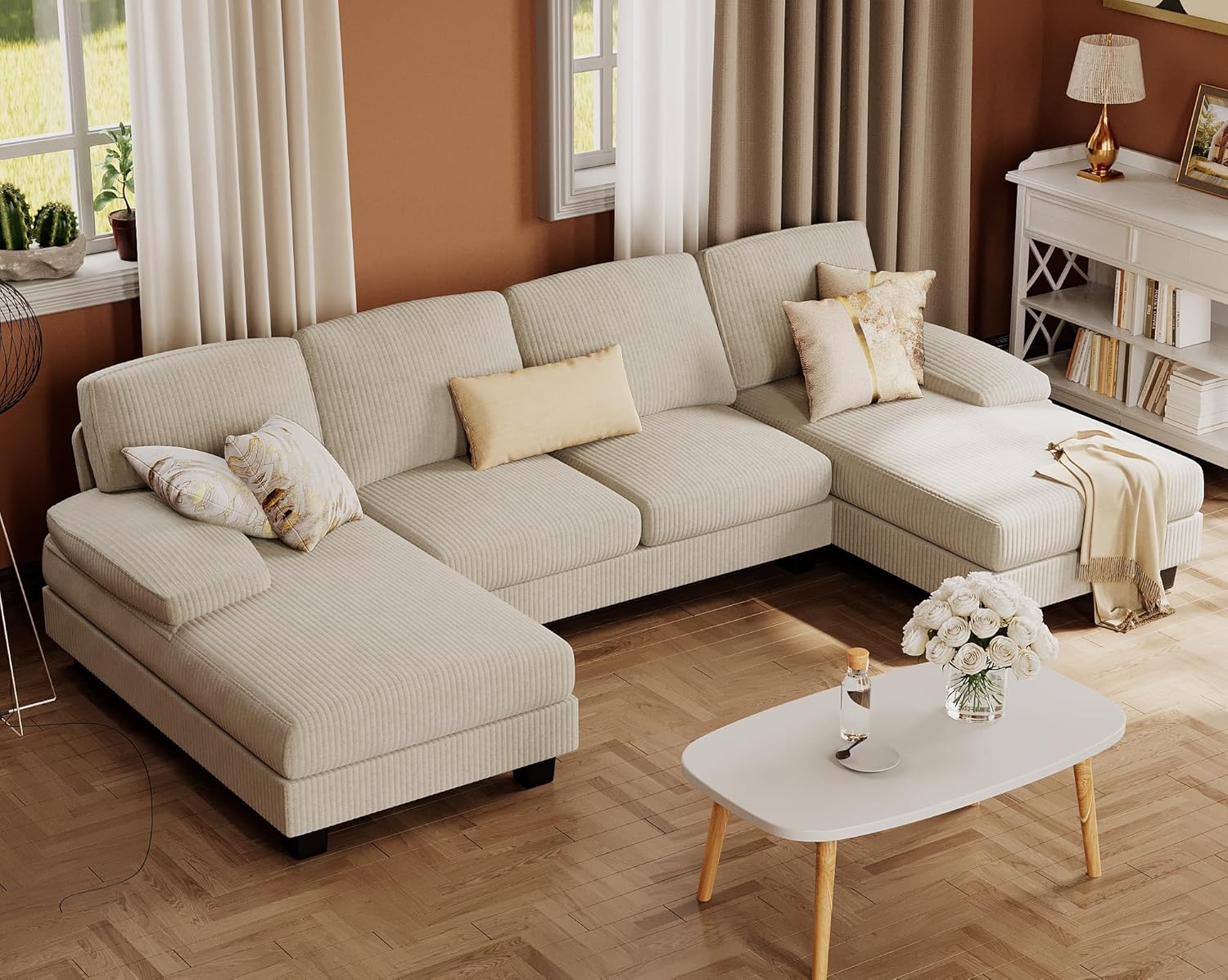 a9009d49b5d023744ef2a8a11b8015c6c2da0974f5dfc5071b506b3b8e96cafd Furmax Sectional Couches for Living Room U-Shaped Sofa Couch Linen Fabric 4 Seat Sofa Set(Grey/Fabric)