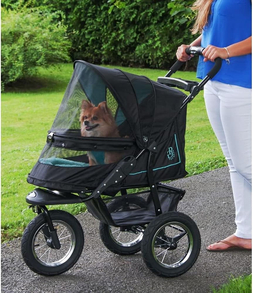 a9459baf3b54b8d15a72bd202a166ff00b28199e1573174d3b2daec4317ee77f No-Zip NV Pet Stroller for Cats/Dogs Zipperless Entry Easy One-Hand Fold Gel-Filled Tires Plush Pad + Weather Cover Included 3 colors(Skyline/ONESIZE)