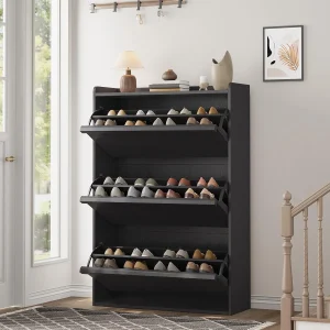 GarveeHome Shoe Cabinet with 3 Flip Drawers Wooden Shoe Organizer Cabinet Shoe Storage Hidden(3-Drawers/Black)