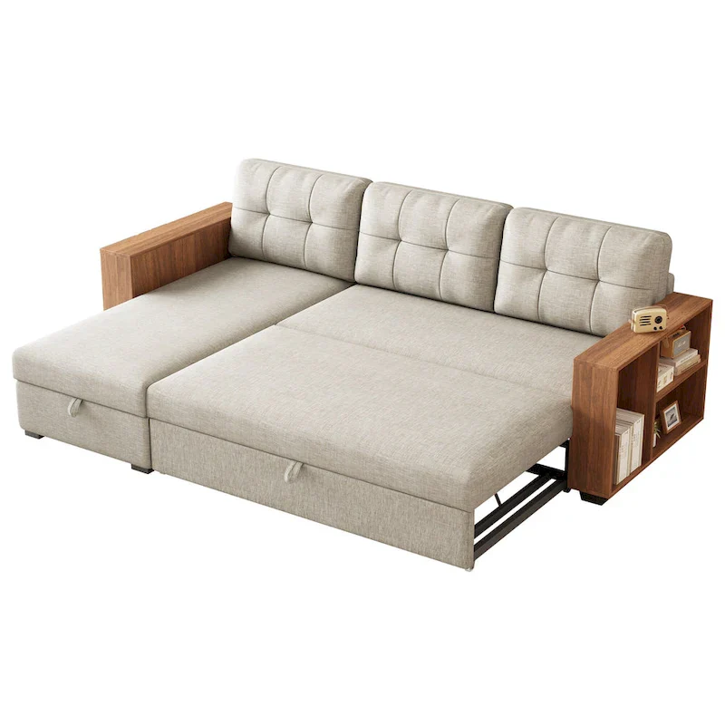 aa641f00992ed34cdb11eb4274c557c953a24ed18fca96b82c9e963ee96f9e2a Convertible Sectional Sofa with Pull-Out Bed and Hidden Storage Chaise(Light Grey)